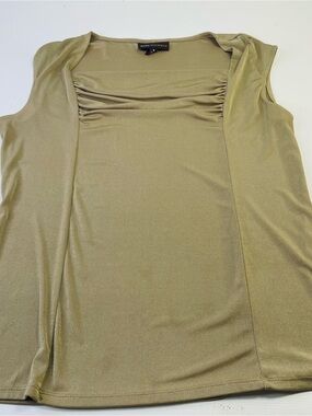 Tahari ASL Olive Green Sleeveless Drape Neck Top